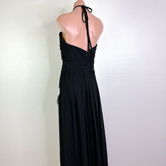 Dress The Population Aura Chiffon Halter Maxi Dress Evening Date Black M NWT - Picture 6 of 13